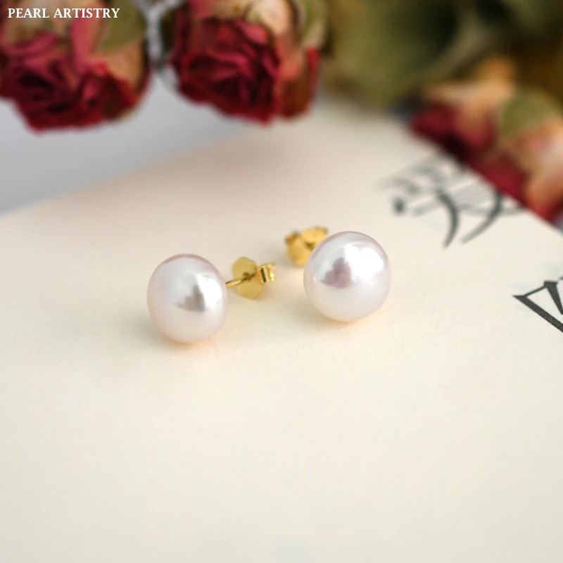 Pearl Stud Earrings White Pink Purple