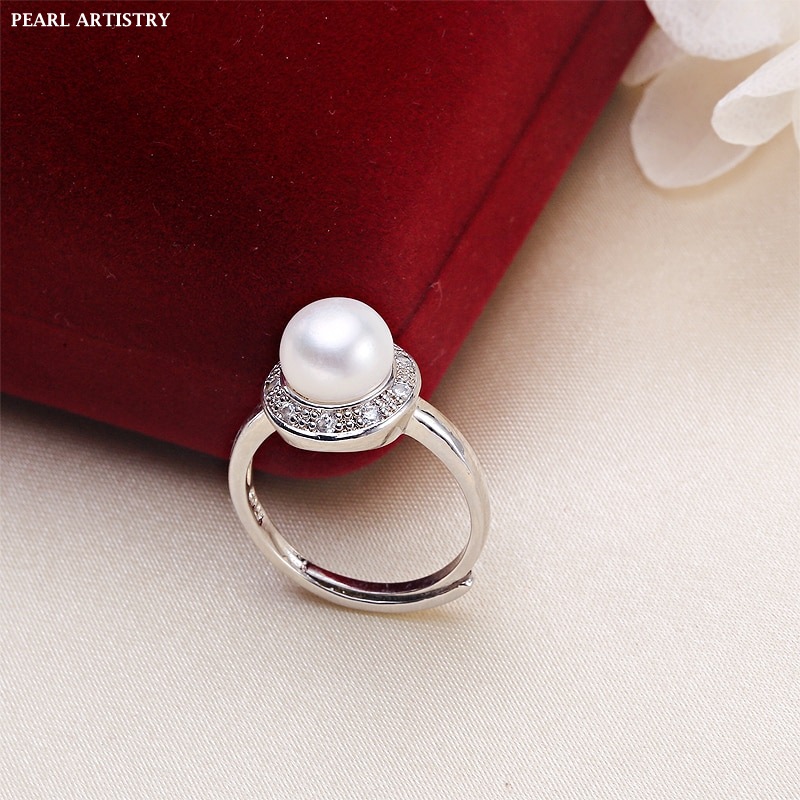 Pearl Ring Natural Freshwater Pearl Retro Zircon Round Rings