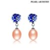 Blue and white porcelain real pearl earrings