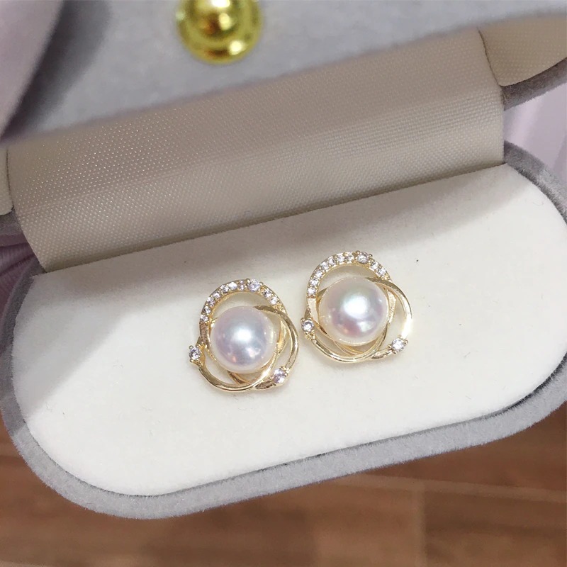 Real Pearl & Real Silver Stud Earring 14k Gold Plating For Women 5