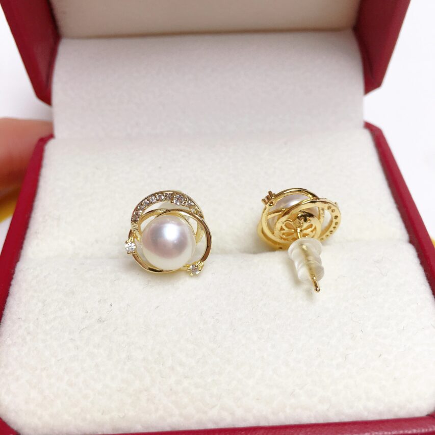 Real Pearl & Real Silver Stud Earring 14k Gold Plating For Women 6