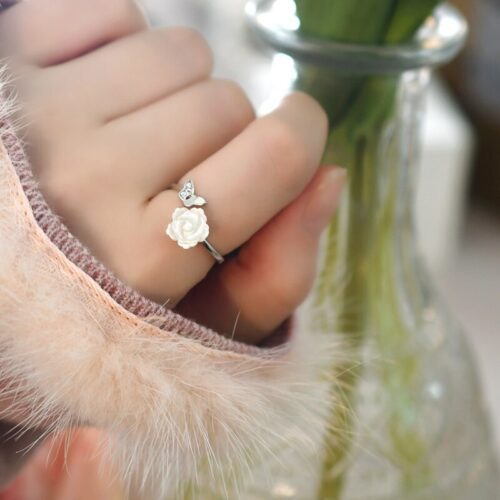 925 silver shell flower butterfly ring