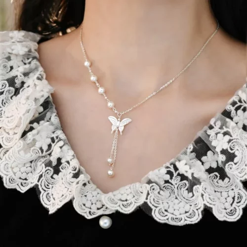 925 Sterling Silver Butterfly Pearl Necklaces