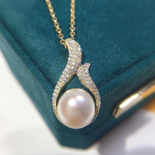 14k Gold Freshwater Pearl Necklace Zircon