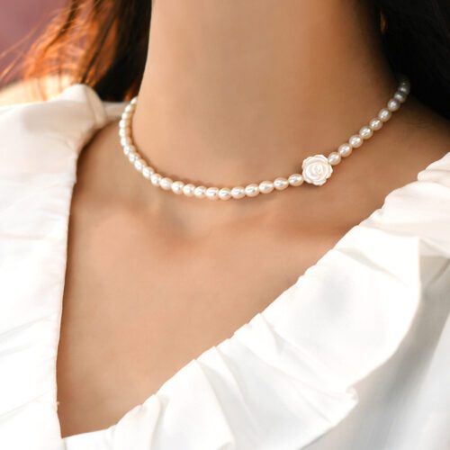 925 Silver Shell Flower Pearl Necklace