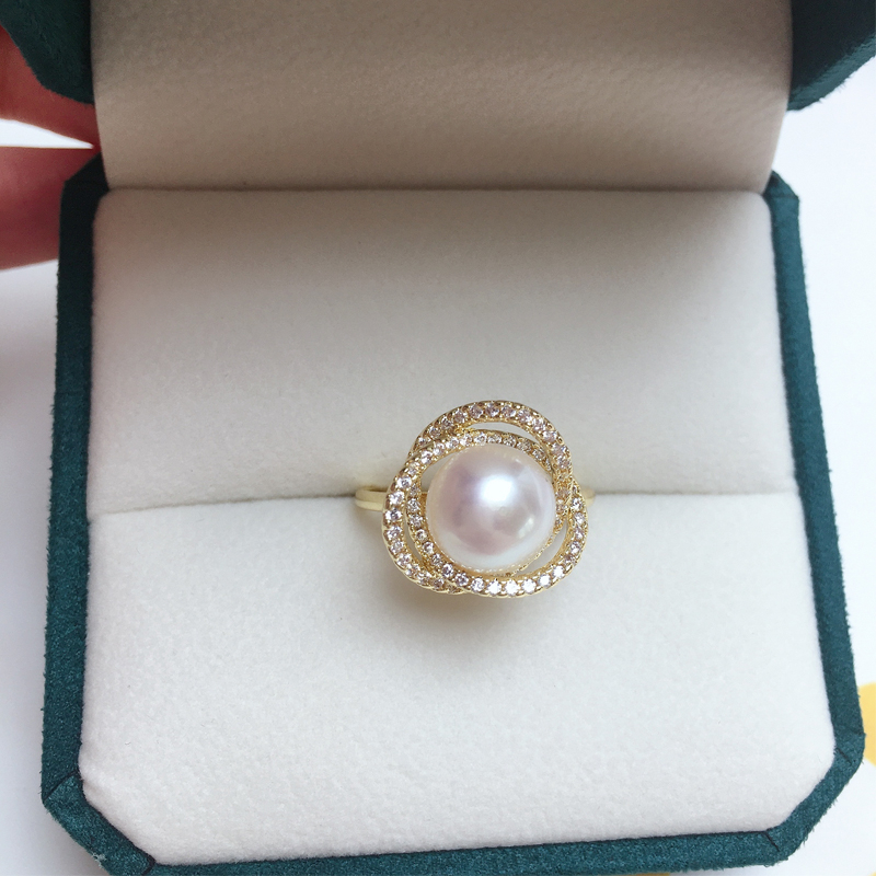 Bird's Nest 14K Gold Plated Pearl Ring AAA Zircon Ring