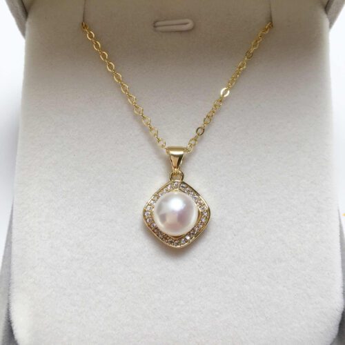 Square Pearl Pendant Necklace 925 Silver And 18K Gold Plated